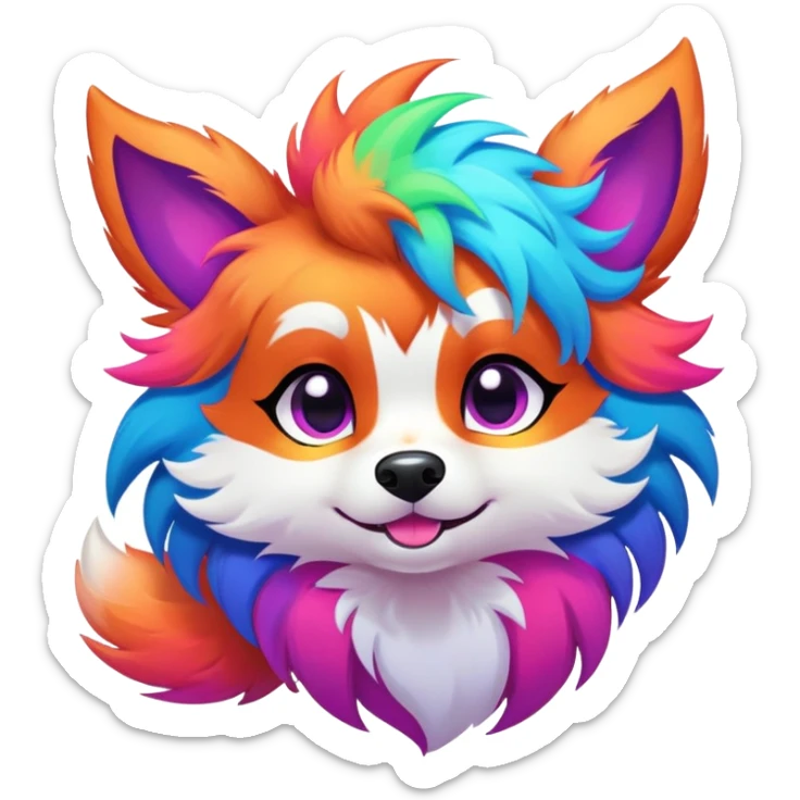 Vibrant multicolored neon-colored Falvie-Fionbri-creature-sparkle-dog-fursona sticker