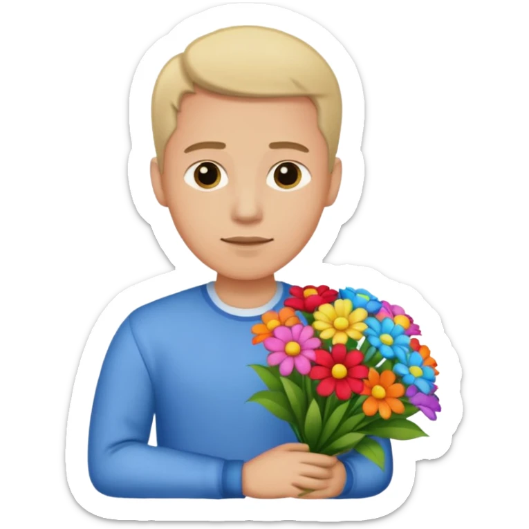 Man flowers in hands head sticker