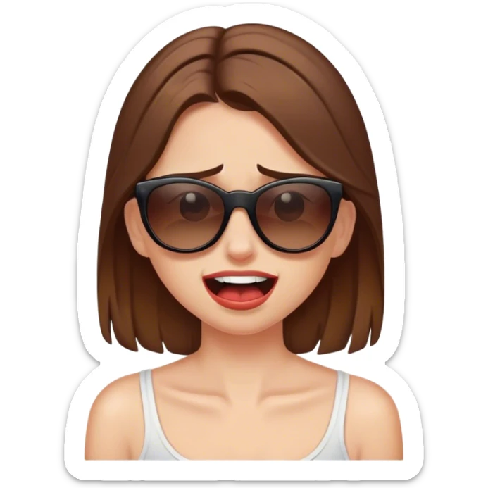 White girl with brown hair wearing sunglasses in pain sticker