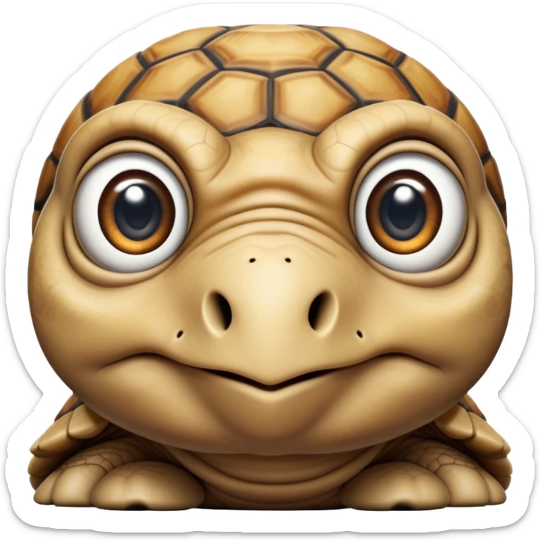 cinematic-tortoise-realistic--emoji,,-wrinkled-wise-face-peering-ahead-with-calm-determination,-cute large-eyes-reflecting-centuries of wisdom, sticker
