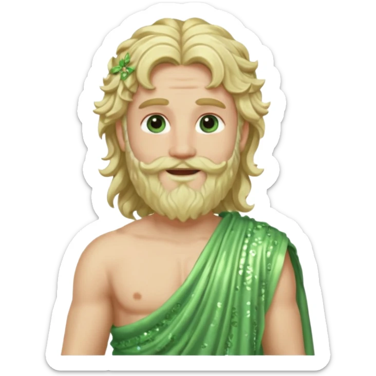 Zephyr, God of Spring Roman Deities with long blonde wavy hair and beard, pale green sequin toga sticker