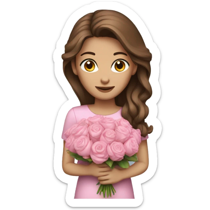 Woman brown hair blue eyes with pink bouquet  sticker
