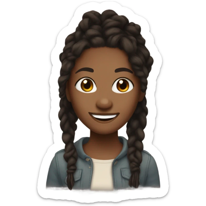 Girl with brown skin and black locs. Brown eyes and a cute smile sticker