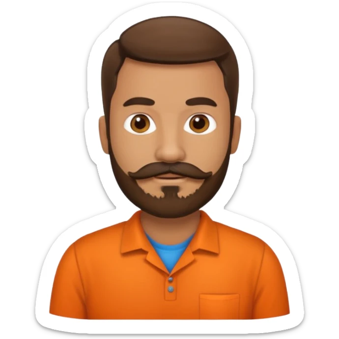latino english teacher with a beard and moustache in a orange shirt sticker