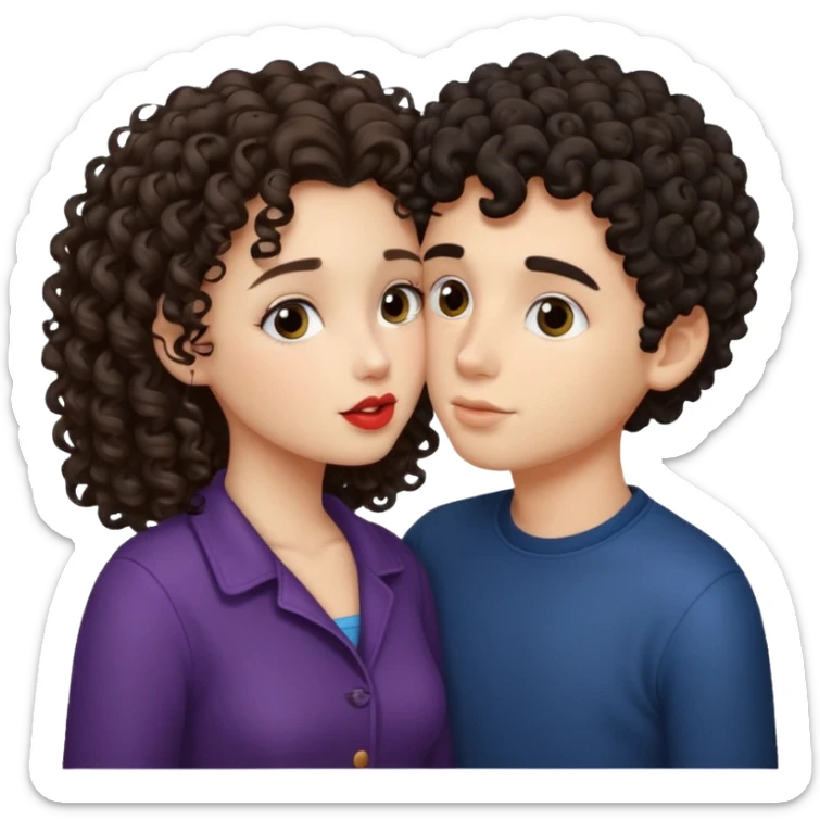 A girl with curly hair and a boy with darck hair kiss sticker