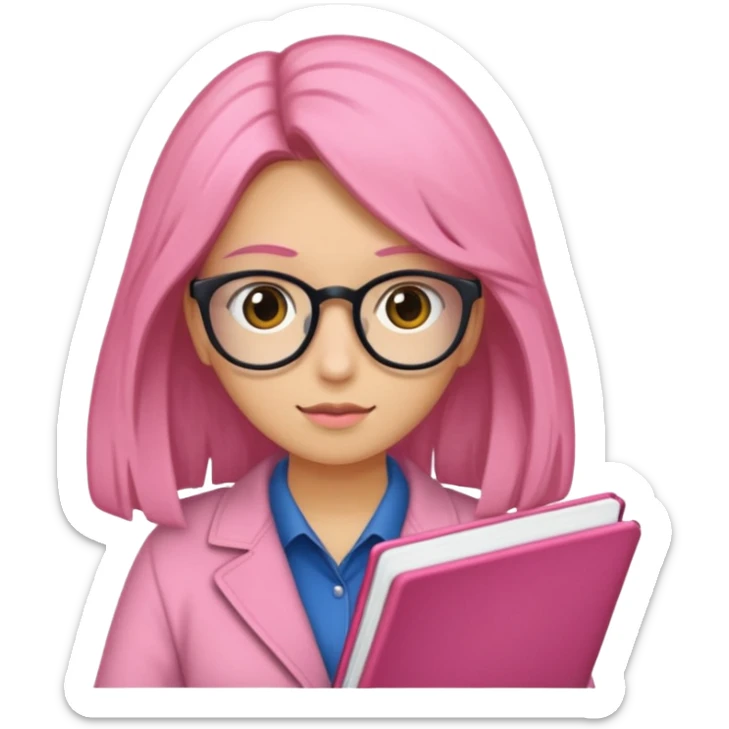 Estudante de cor parda cabelo cacheado loiro escuro de óculos segurando um caderno rosa sticker