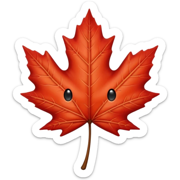 emoji, feuille d'érable couleur vermeille, deux yeux ronds noirs brillants sticker