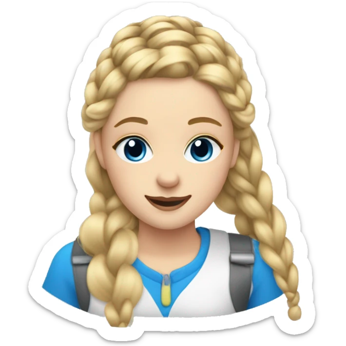 blonde teenager hair in French braids blue eyes doing make up sticker