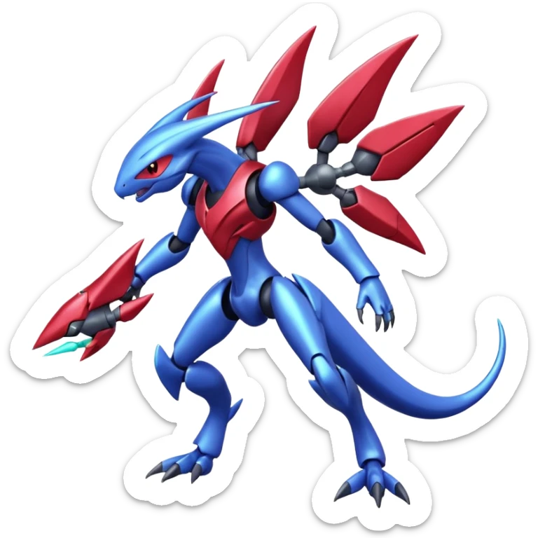Shiny Blue Smooth Glossy Soft Inteleon-Scizor-Genesect-Bisharp-Pokémon-Fusion, full body sticker