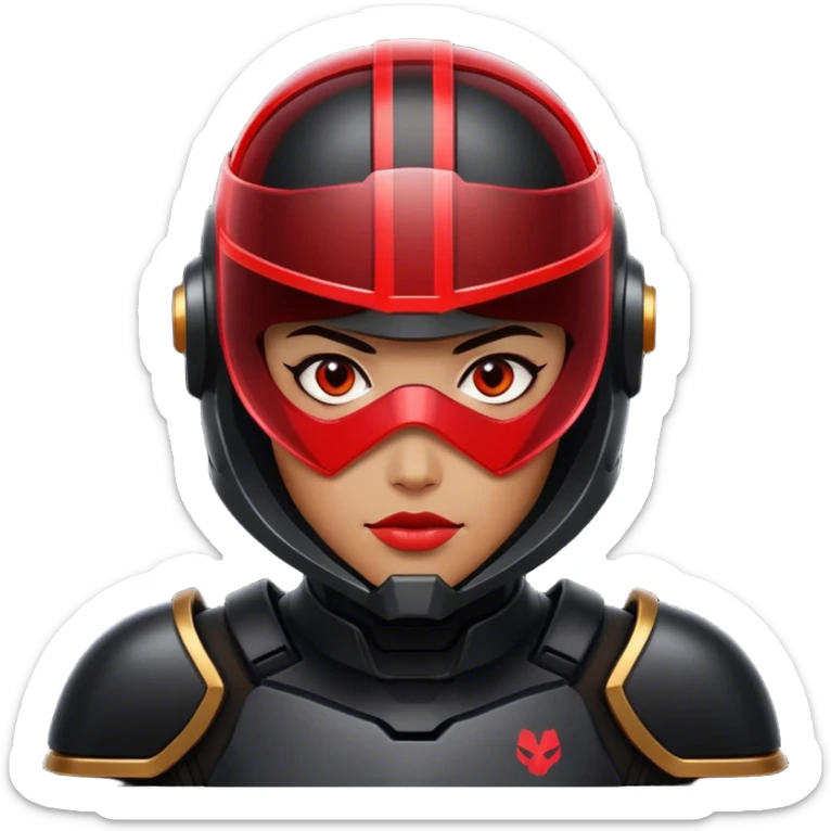 A futuristic bounty hunter in sleek black armor, glowing red visor in the dark sticker