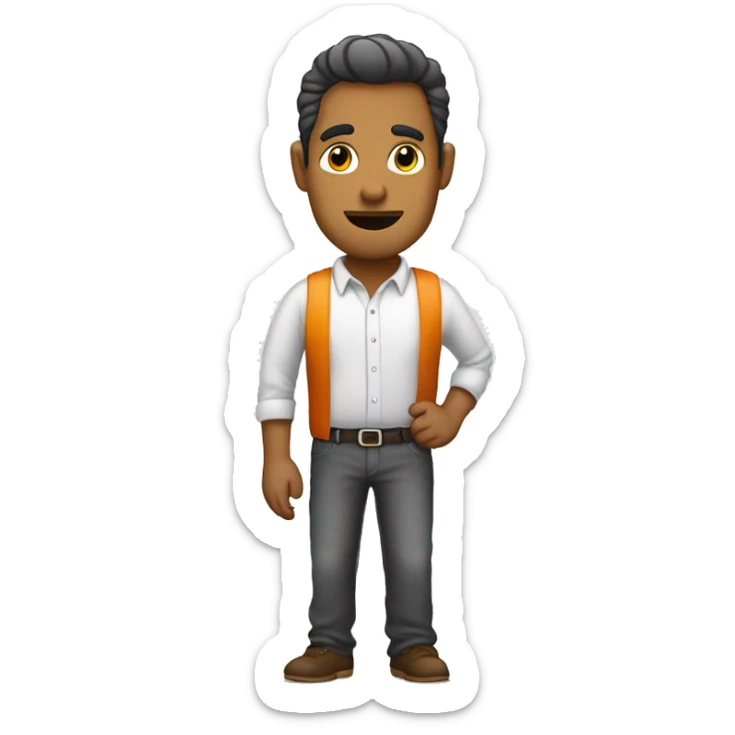 hombre tecnologico de los celulares, con camisa de color narana sticker