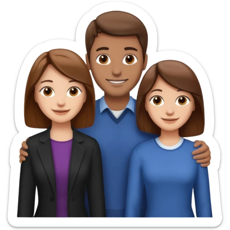 Two woman with brown hair standing next to a man with brown hair  sticker