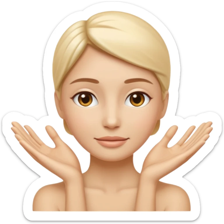Minimal wellness-style emoji showing skin tightening, a hand gently lifting and supporting facial skin upward, subtle lifting gesture, smooth contours, natural and calm look, non-medical, non-cosmetic, no makeup, no injections, no surgery, clean, modern, trustworthy wellness aesthetic sticker