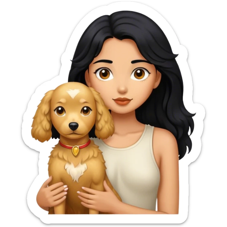 Black  hair girl wiht golden pudel dog sticker