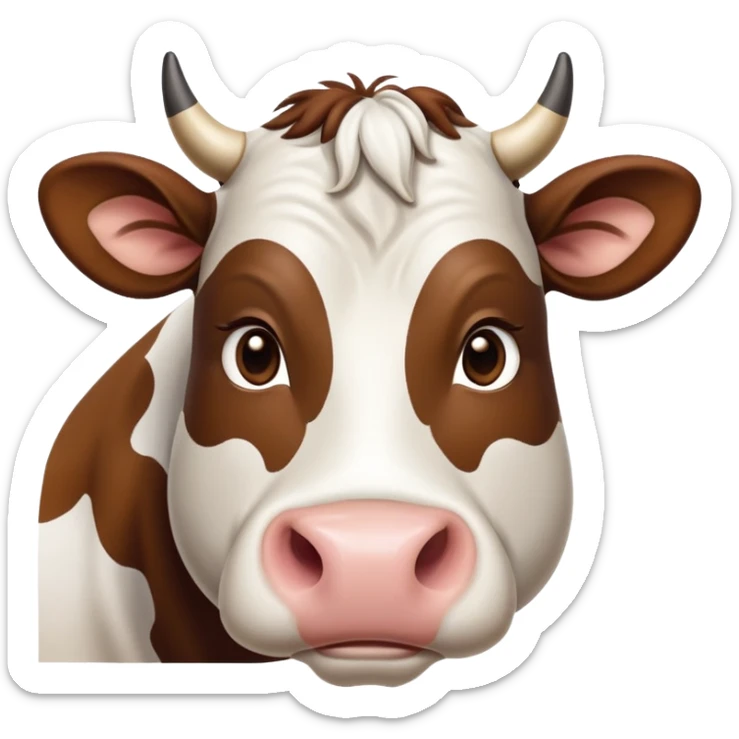 cinematic-noble-brown-and-white-cow-portrait-emoji,-poised-and-regal,-with-a-large,-sturdy-build-and-a-beautifully-patterned-hide-of-rich-brown-accented-by-crisp-white-patches,-deep-set-soulful-brown-eyes,-simplified-yet-sharp-and-sophisticated sticker