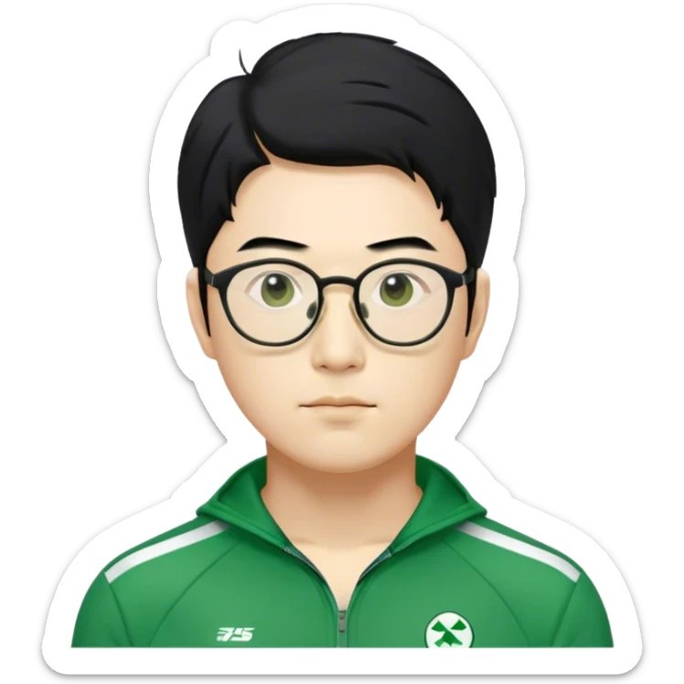 Cho Sang-woo Age: Late 30s
Appearance: have glasses, A well-groomed man with neatly combed black hair, sharp facial features, and a more composed demeanor.
Outfit: Green player tracksuit sticker