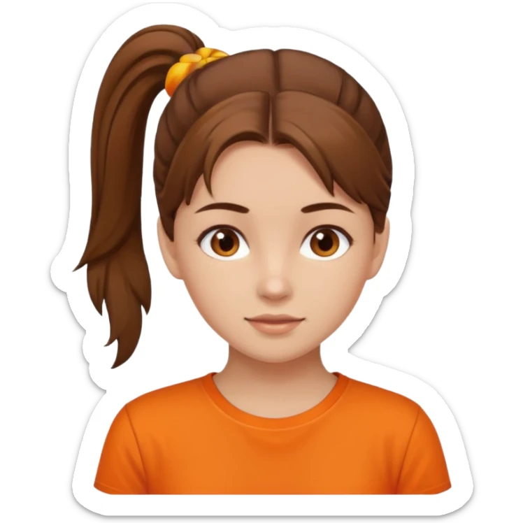 brown hair girl with ponytail and orange shirt sticker