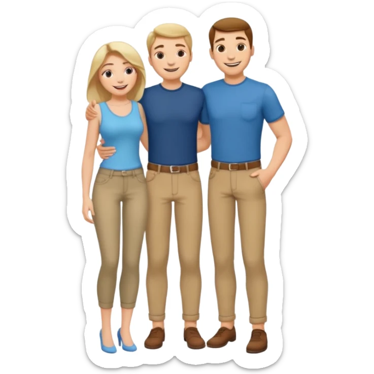 A woman smiling happily and put her hand on the middle of a man's pant and the man moan sticker