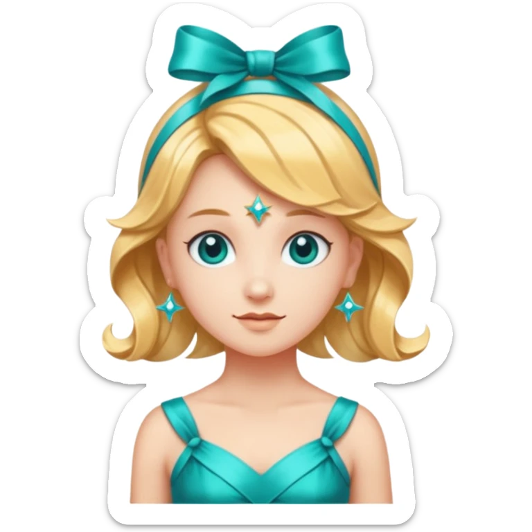 Stella sparkle sprite guardian of sparkle theater star shaped head and a turquoise dress and ribbon sticker