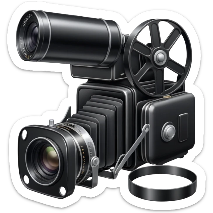 Vintage film camera with a traditional roll of 35mm film next to it sticker