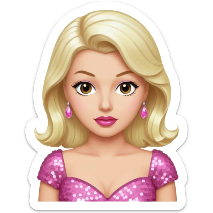 Lana Turner with long platinum blonde hair, pink sequin dress sticker