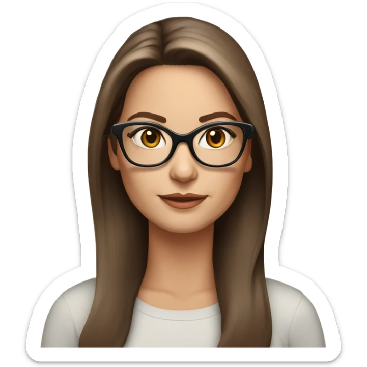 50 years old girl
long brown hair with straight styling
light skin
glasses with refined frame
Brown almond eyes with cat eye liner sticker