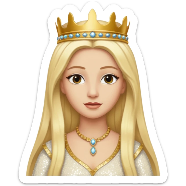 Queen of Sheba from The Bible with long blonde hair, ivory sequin outfit sticker