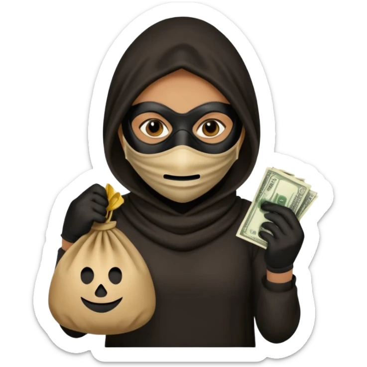Robber emoji holding a 💰 wearing a mask that is made of robber dress sticker