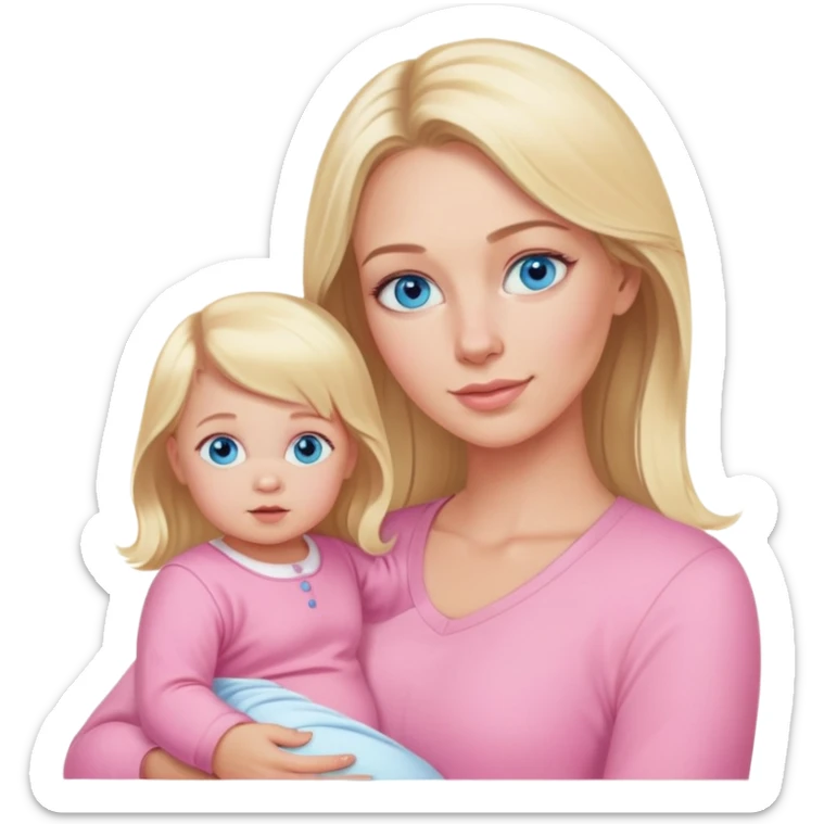 blue eyed blonde mom and baby girl realistic pink sticker