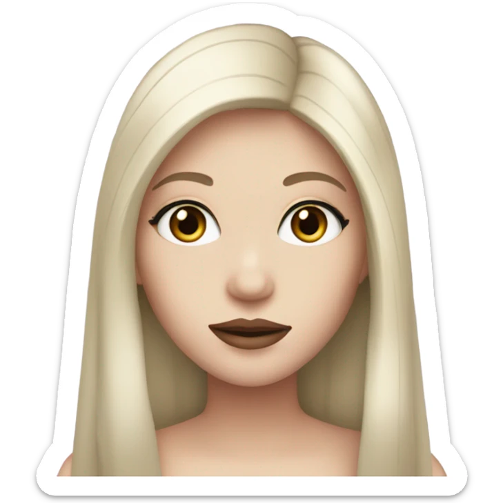 a girl who has a pale skin tone with dark features and straight hair with long lashes and lipgloss  sticker