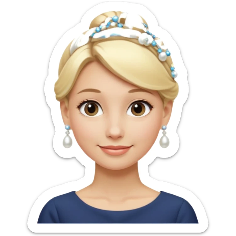 Blonde Women with Bun, Elegant Lady – blonde hair in neat low bun, pearl earrings, gentle smile.
 sticker