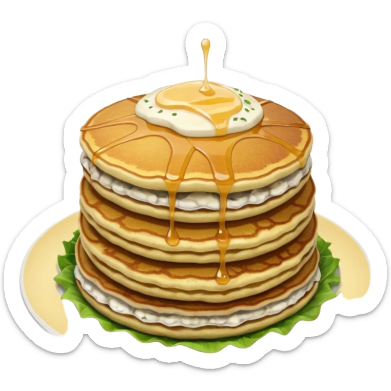 Yummy pancakes 4 pcs. Potato pancakes served with soy garlic cream with leek and chunks of oyster mushroom in cornbread coating + salad with dressing.... sticker