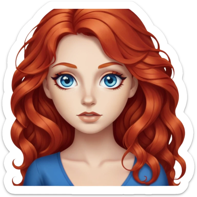 pretty long hair wavy red hair baddie with eyeliner and blue eyes sticker
