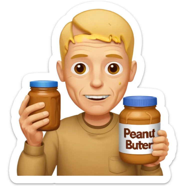 White man, barely any hair, lots and lots of wrinkles, bad yellow teeth, and peanut butter. Cerebral palsy sticker