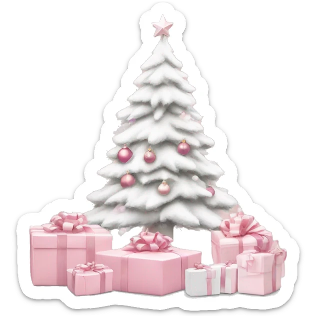 Light pink Christmas gifts under a white Christmas tree  sticker