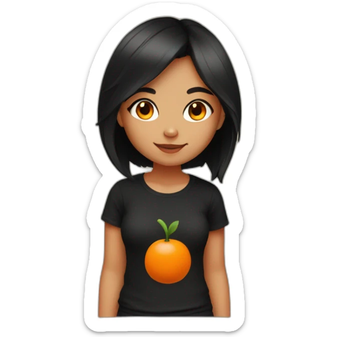Sweetfox girl with black hair and orange body and black t-shirt sticker