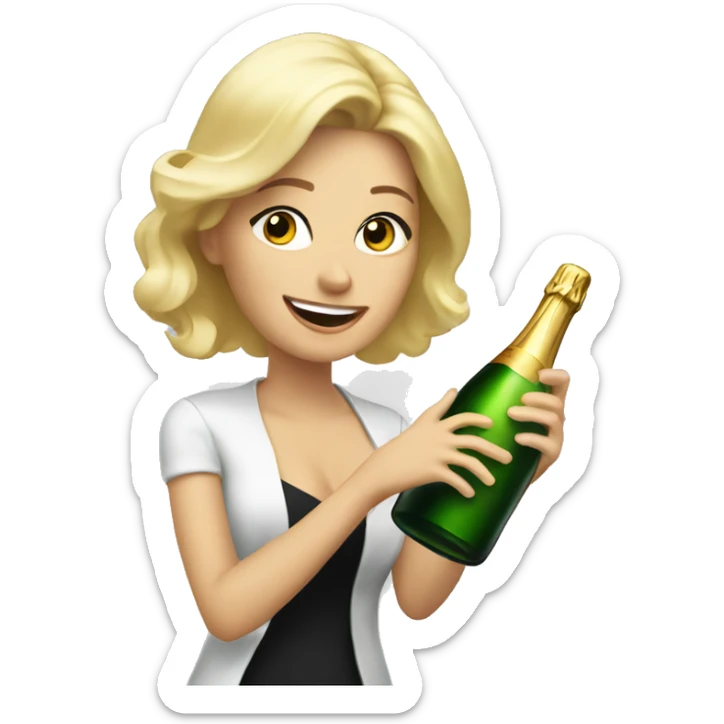 Blonde woman popping bottle of champagne  sticker