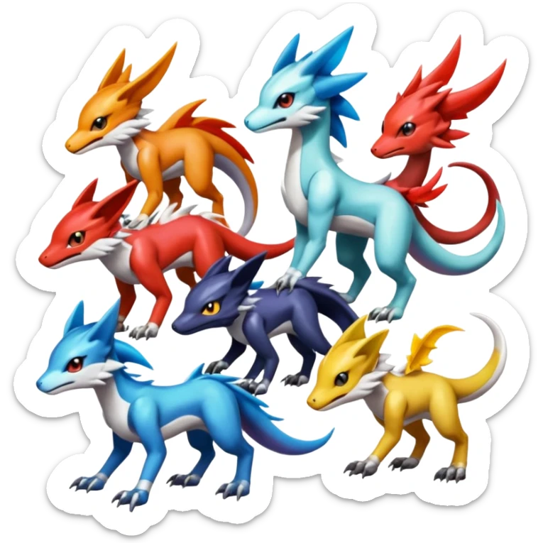 Shiny Colorful Sergal-Meloetta-Latias-Koraidon-Peppercat-Wargreymon-Protogen-Pokémon-Digimon-Fakémon-fusion-hybrid-creature sticker