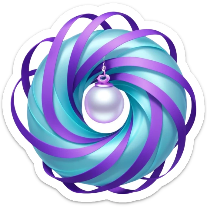 Dreamy glowing spiral wave emoji made of translucent aqua and violet ribbons with a central pearl orb, surrounded by faint sparkles and mist, luminous gradients, ASMR flow aesthetic. sticker