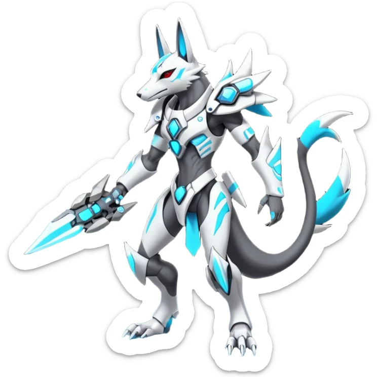 White and blue and cyan and red cyberpunk intricate neon glowing grey white futuristic cyborg-Anubis-Zeraora-Zoroark-fusion (full body) sticker
