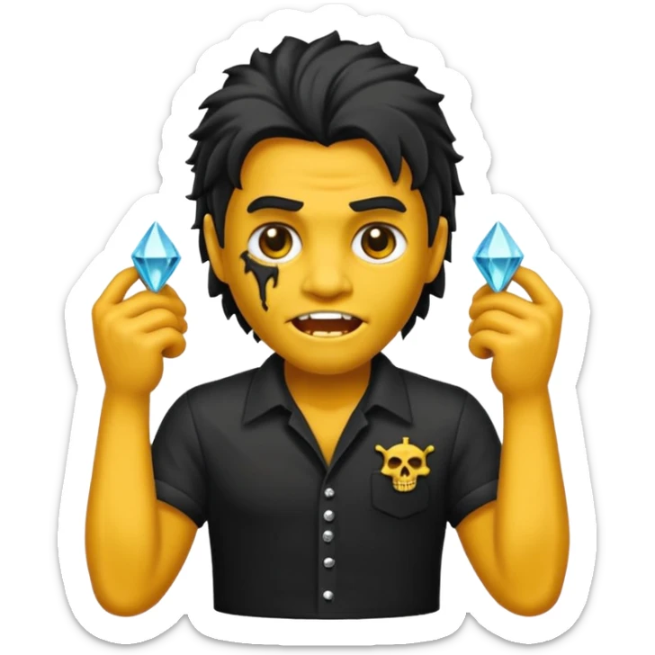 Emoji masculino de zumbi estilo iPhone,com cabelo ondulado mullet e preto, camisa preta e brincos de diamante  sticker