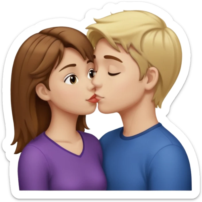 girl with brown hair kissing boy with blond hair sticker