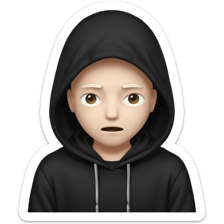 A mysterious character in a black hoodie, with the hood completely hiding their face in darkness—no eyes, no mouth visible. The overall atmosphere is dark and enigmatic, with a soft light from behind.
 sticker