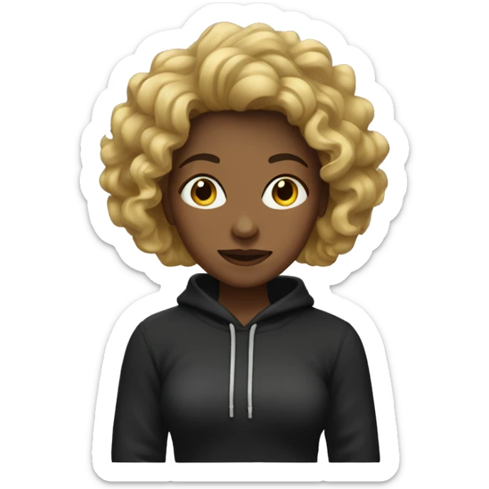 Woman with wavy hair wearing black hoodie  sticker