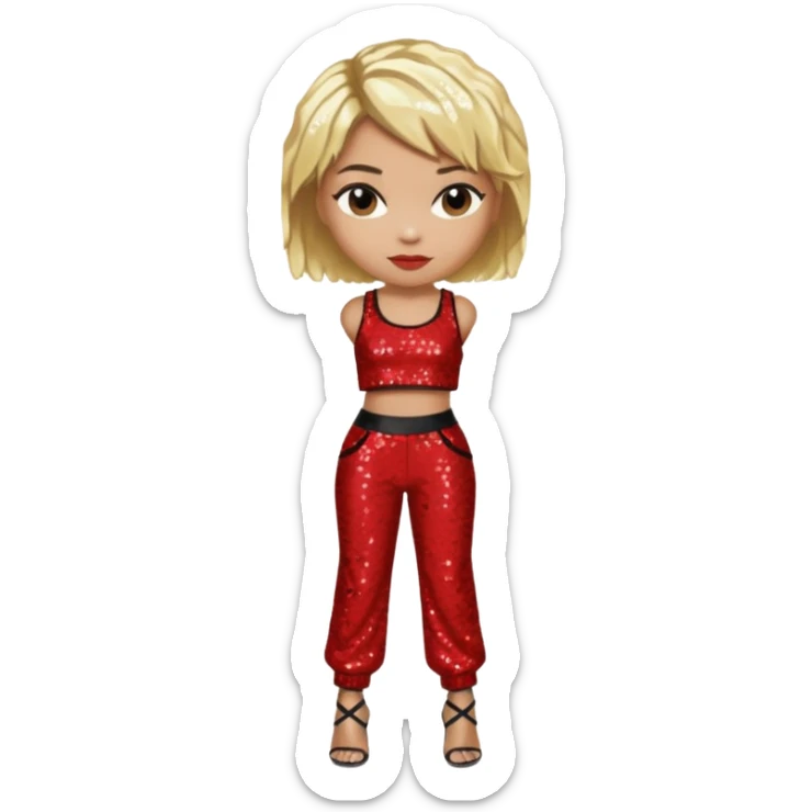 T Boz from TLC with short blonde hair, red sequin crop top and pants sticker