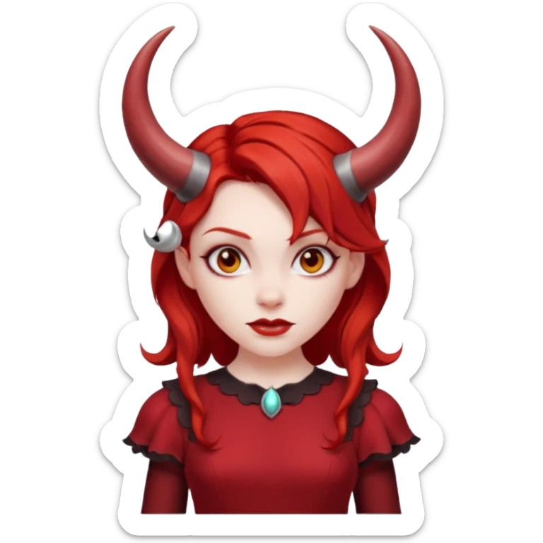Red hair girl with evil horns and red dress sticker