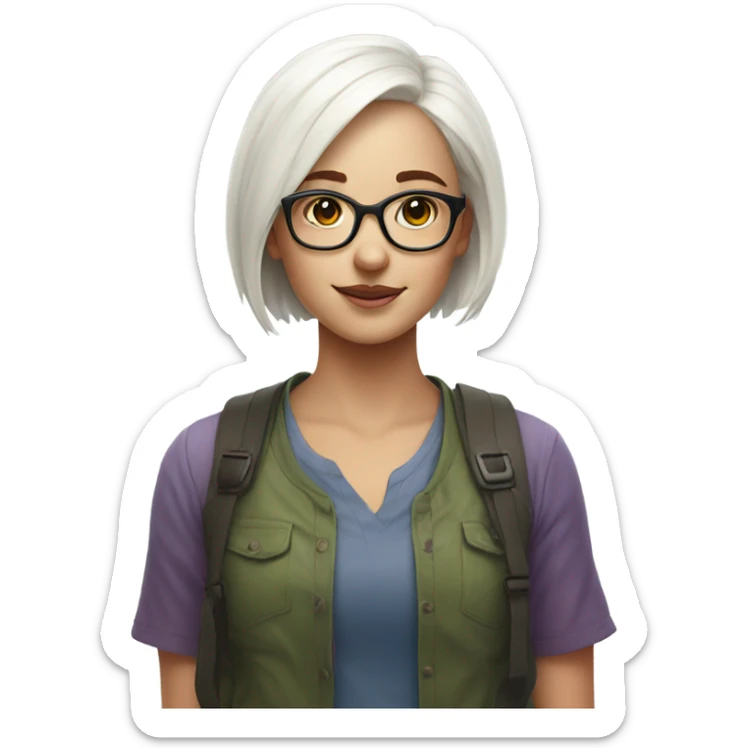 girl in glasses rainbow portrait white short hair sticker