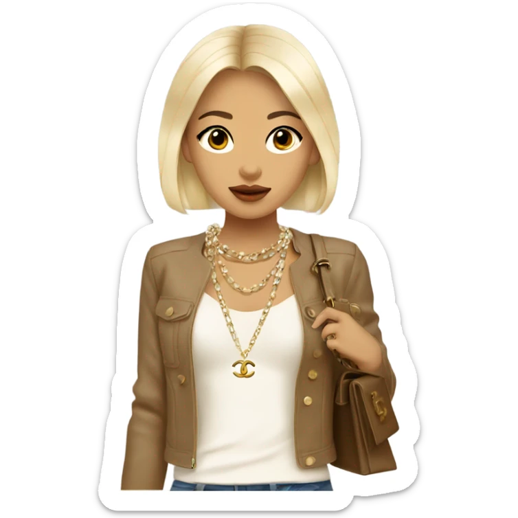 Blonde Chanel Asian Girl with Birkin bag and Chanel necklace sticker