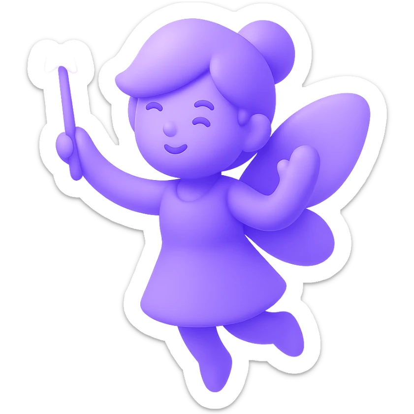 playful purple fairy, waving a sparkling magic wand, magical atmosphere sticker