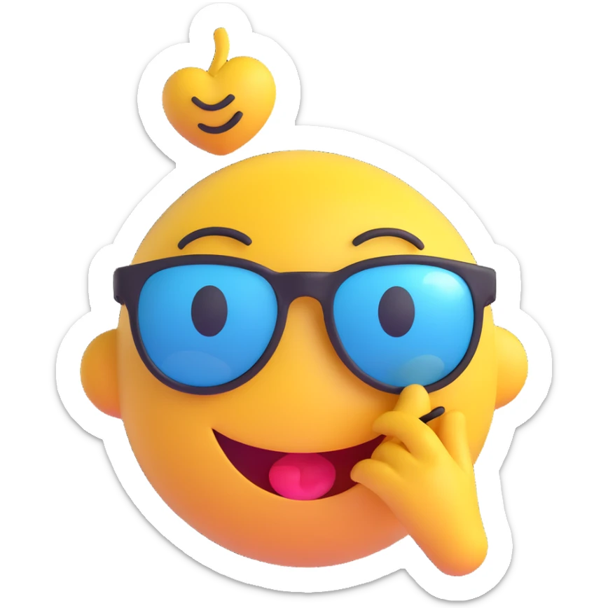 3D smiley emoji, nagy szempillás, napszemüvegben, puszit dobó sticker
